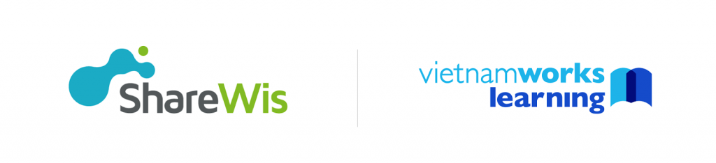 ShareWisとVietnamWorks Learning （ベトナムワークスラーニング）のロゴを並べた画像